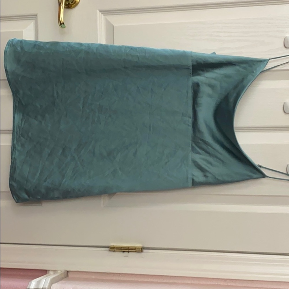 Green satin cowl dress. Size medium